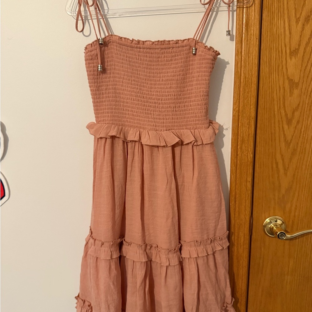 Dry Goods, Women’s Medium, Pink Spaghetti Strap Tie Ruffle Dress